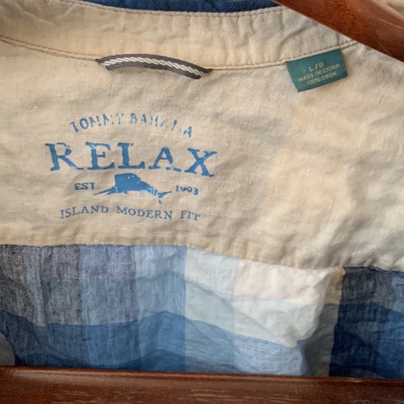 Tommy Bahama relax blue plaid modern fit short sleeve 100% linen mens large - Picture 4 of 9